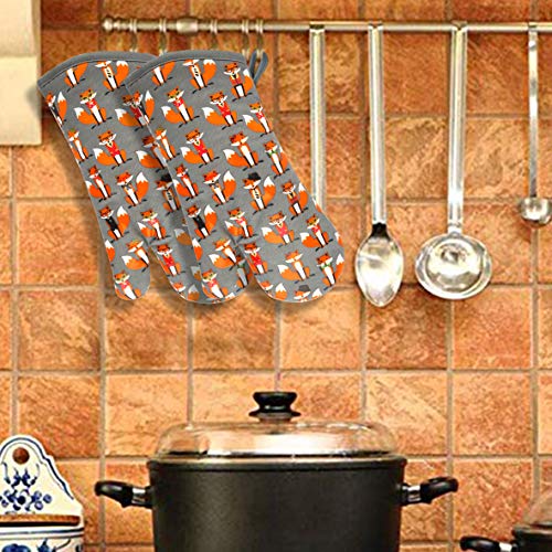 Oven Mitts 1 Pair (Fox, Gray Mittens)