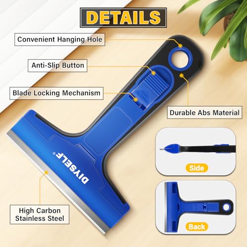 Razor Blade Scraper with 10 Extra 4" Blades (10PCS Metal Blades / Blue)