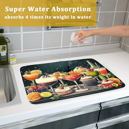 Dish Drying Mat for Kitchen Counter (Wine Glass 0317 / 24" x 18")
