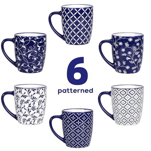 18 OZ Coffee Mugs Set of 6 (18 OZ / Blue Coffee Mugs)
