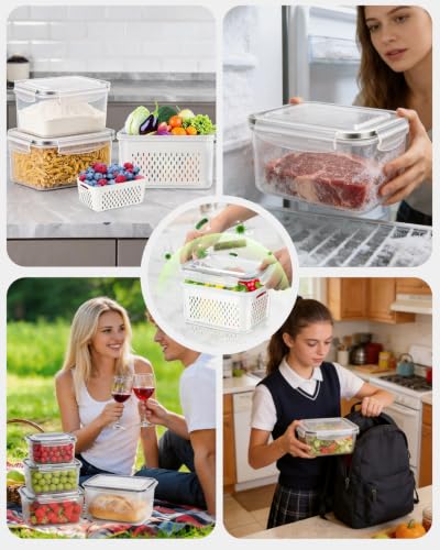 4 Pack Fruit Storage Containers for Fridge Fresh Berry Keeper with Colander (4 Pack-S Produce Savers)