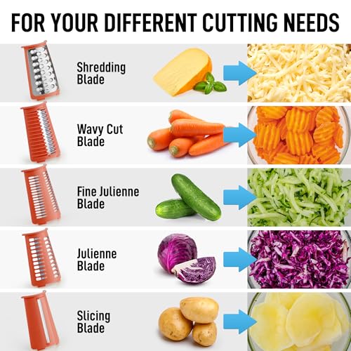 Rotary Cheese Grater Manual Hand Crank 5 Blade Shredder (5 Blades / Orange & Black)
