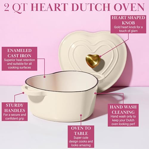 Enameled Cast Iron Dutch Oven Pot with Lid (Cream / 2-Quart)