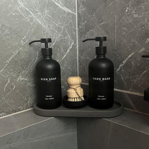 Set of 5 Kitchen Soap Dispenser Set 16 Oz Glass Hand Dish Soap Dispenser with Stainless Steel Pump (Black)