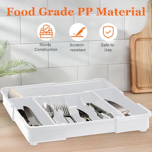 Adjustable Silverware Drawer Organizer (Grey / M(9.5-15.2"W x 12.6-19"D))