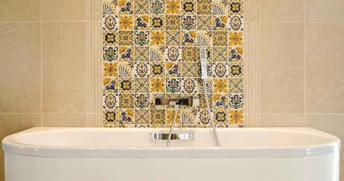 DYARI Set of 9 Decorative Ceramic Tiles – Hand Painted Indoor & Outdoor – Artisan Top Kitchen – Mediterranean Decorative 4x4 / One Tile Durable Colorful (Mediterranean, Sample (1 Tile 4x4))