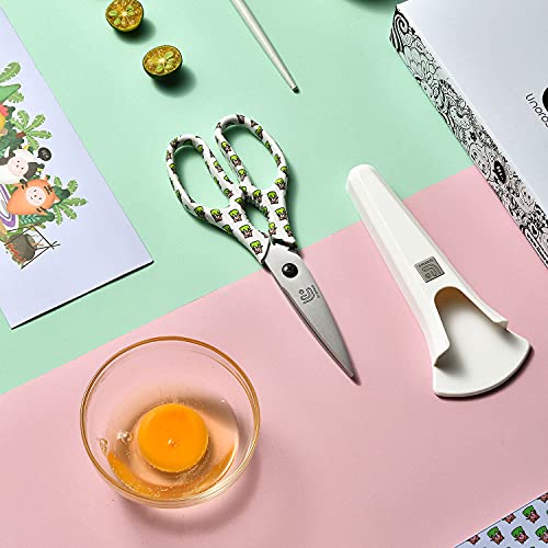 Kitchen Scissors Heavy Duty Kitchen Shears with Magnetic Holder Made with Japanese Steel 4034 (White/Tiger)