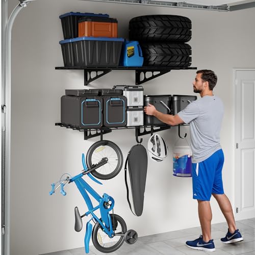 2 Pack 2x4ft Garage Shelving with Hooks (Black / 2 pack-2x4 ft w/hooks)