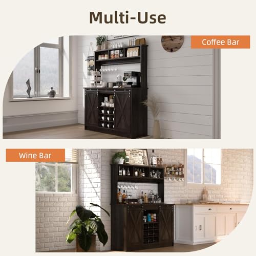 47" Farmhouse Coffee Bar with Storage Hutch & Wine Rack (48Inch / Oak)