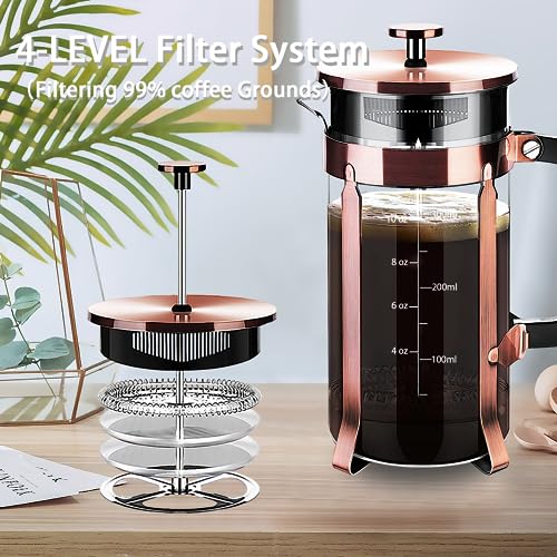 French Press Coffee Maker 304 Stainless Steel Coffee Press (Copper / 12 oz)