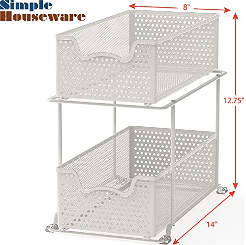 2 Tier Sliding Cabinet Basket Organizer Drawer (White / 1-Pack)