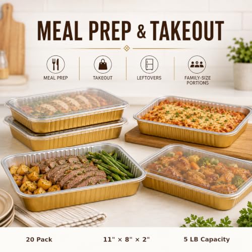 20 Pack 11"×8"×2" Aluminum Pans with Lids Heavy Duty (20 Count)