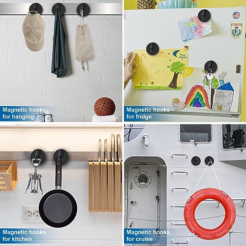 Magnetic Hooks Magnet Hook for Cruise Cabins 170LBS Essentials 6P (Black / 1.41in)