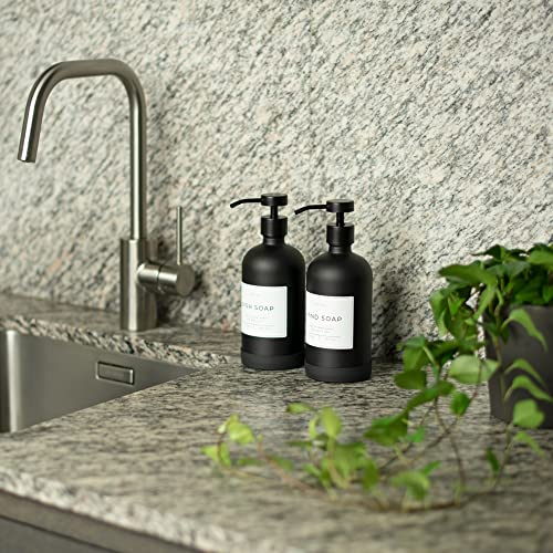Hand and Dish Soap Dispenser for Kitchen and Bathroom (Matte Black Bottle / Black Pump)