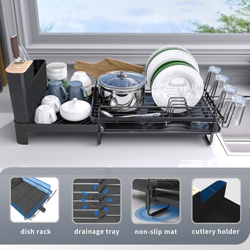 Expandable Dish Drying Rack (20.5"-27.6" L x 12.6" W-Detachable)