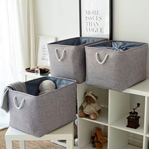 Fabric Storage Bins Baskets for Organizing (Grey / 3PCS/X Large -17.7Lx13.8Wx9.8H)