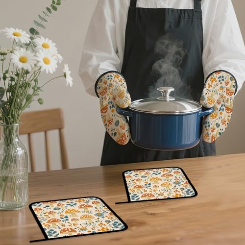 Cute Mushroom Forest Oven Mitts and Pot Holders (4 Count)