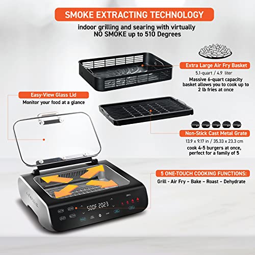 Smokeless Indoor Grill & Air Fryer raclette grill with Smoke Extracting Technology Extra (Air Fryer Grill 6 QT)