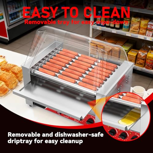 Hot Dog Roller 9 Rollers 24 Hot Dogs (9 Roller W/Cover &Bun Warmer)