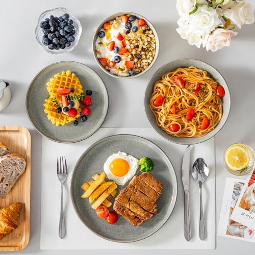 ANYA 24 Pieces Plates and Bowls Set (Stone Gray / 24 Pcs (Service for 6))