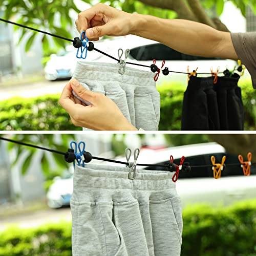 Retractable Portable Travel Clothesline Camping Clothing Line with 12 Clips (12 Foot)
