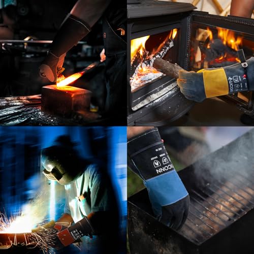 16" Leather Welding Gloves for Men (16" - L / Grey/Yellow)