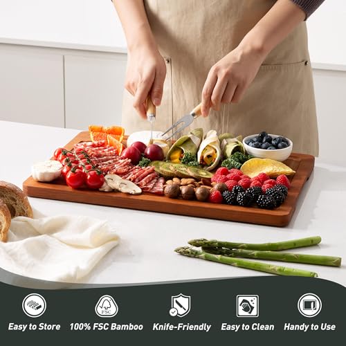 Extra Large Bamboo Cutting Board with Non Slip Feet and Over Sink Butcher Block Chopping Board Wooden Cutting Boards Solid Thick Juice Groove Big Xl XXl xlarge Kitchen Counter Organic Meat BBQ Kit (1 Pack / Brown)