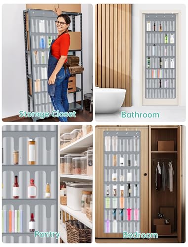 35 Pocket Door Hanging Cup Organizer Fit for Stanley Tumbler 30 40oz (75.2'' x 24.4" / Gray (Upgraded))