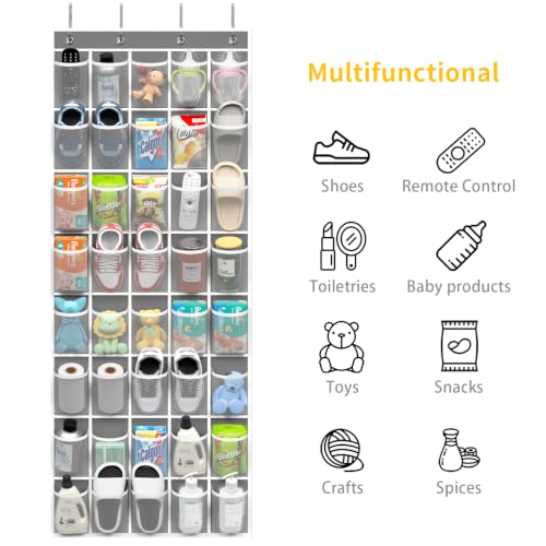 40 Large Pockets Over the Door Shoe Organizer (Grey-1pack of 40 pocket)