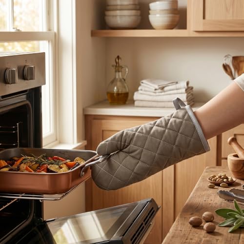 Grey 12" Quilted Oven Mitts 1 Pair Heat Resistant Kitchen (Gray / 12 Inch)