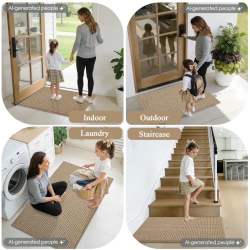 Waffle Door Mat Indoor Entrance (Beige Waffle / 32" x 20" (Rectangular))