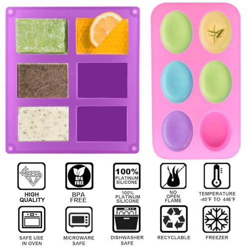 Silicone Soap Molds (Pink+Purple - Oval+Rectangle)