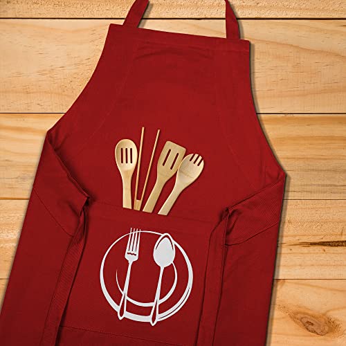 Unisex Cotton Apron With Printed Pocket Red 24x36