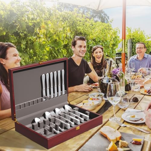 Mahogany Wood Silverware Storage Box (Walnut / 1 Tier)
