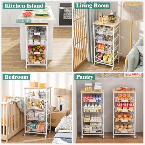 Fruit Vegetable Basket for Kitchen Pantry Storage Organizer (5 Tier / White)