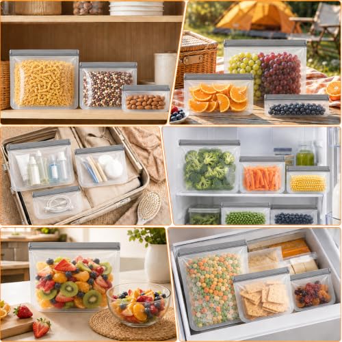 Reusable Silicone Food Storage Bags (Gray (4 Snack + 4 Medium + 4 Extra Large))