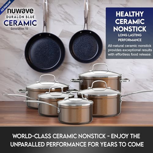 Healthy Duralon Blue Ceramic Nonstick Cookware Set (Metallic Mocha Brown / 12pc Cookware Set / Cookware Set)