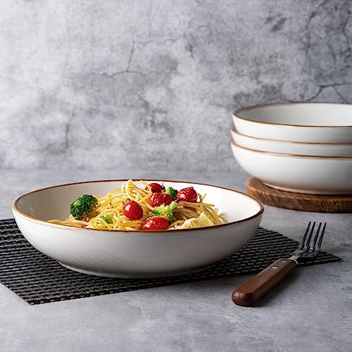 8.5’’ Ceramic Pasta Bowls Set of 4 (Set of 4 / Pearl White)