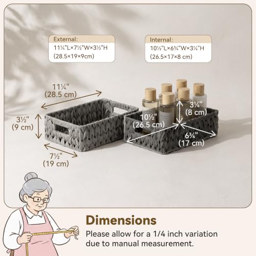 Wicker Baskets for Storage (Gray / 11¼"L x 7½"W x 3½"H)