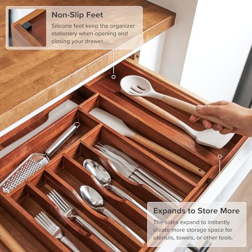 Silverware & Utensil Drawer Organizer (Natural Acacia / From 14.5" to 25" Wide)