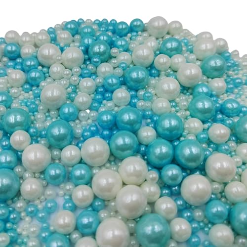 Edible White Blue Sugar Pearls Candy Sprinkles 120G (White Blue)