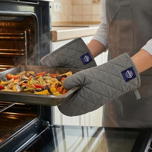 Oven Mitts and Pot Holders Set (Oven Glove + Pot Holder / Grey.)