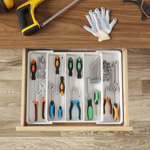 Utensil Organizer for Kitchen Drawers (White / Medium(11-18''W x 14''D))