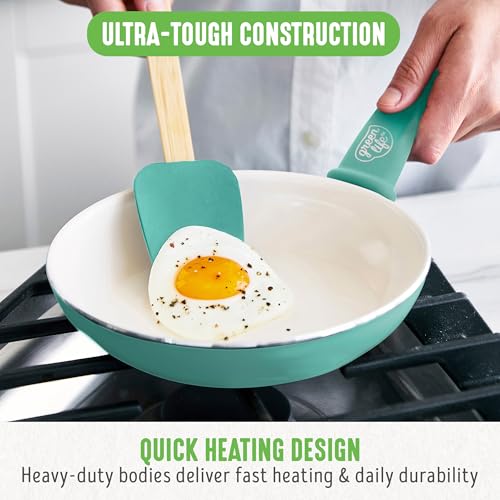 Soft Grip 8” Frypan Skillet and Spatula Breakfast Cookware Set (8" Frypan + Spatula / Turquoise)