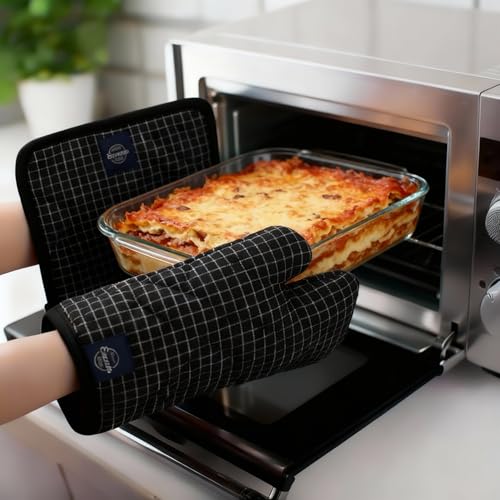 Oven Mitts and Pot Holders Set (Oven Glove + Pot Holder / Butcher Checks Black)