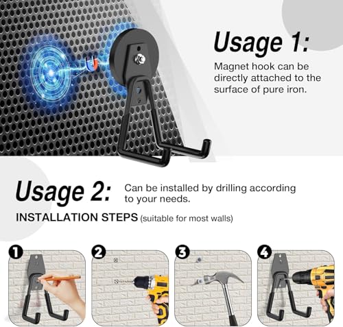 12 Pcs Magnetic Hooks Heavy Duty (2.6" Magnet-12 Pack-Black)