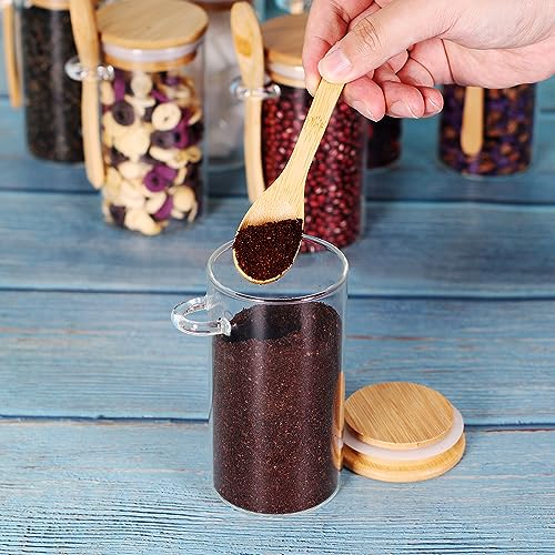 Glass Jar with Bamboo Lid and Spoon (Round/10oz*8/Bamboo Lid)