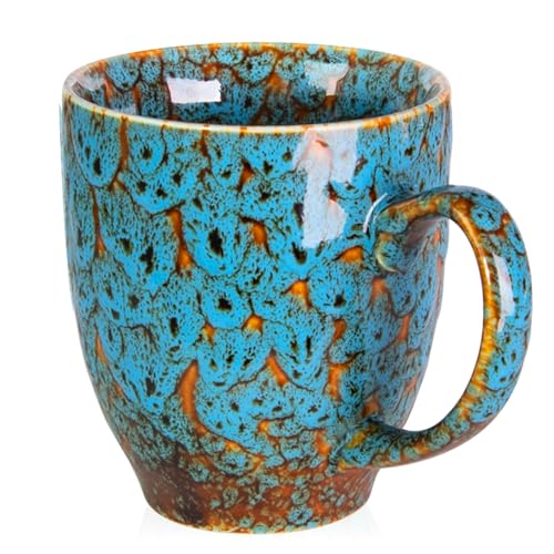 16oz Ceramic Coffee Mug Tea Cup with Handle Novelty Mug for Office and Home (Blue-1)