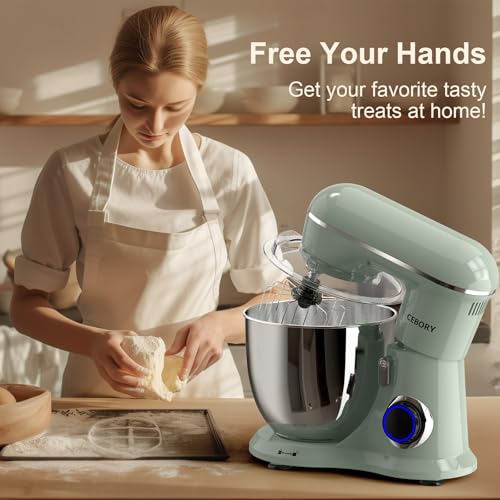 3-IN-1 Electric Stand Mixer, 6.5QT Bowl 660W 10-Speed Kitchen Mixer, Household Food Mixers include Dough Hook, Beater and Whisk, Bread Cake Mixer for Baking and Most Home Cooks, Green (Green)