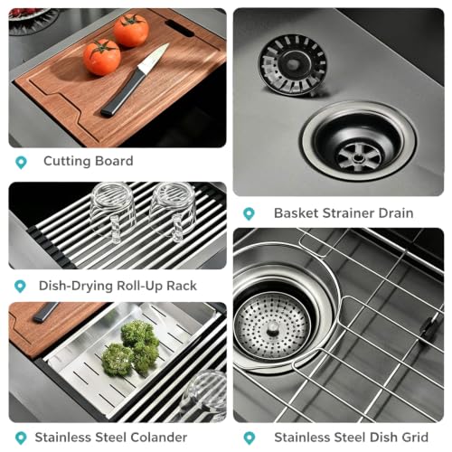 30 Inch Black Farmhouse Kitchen Sink Drop In (30"L x 22"W x 10"D / Black (Drop In Flat Apron))
